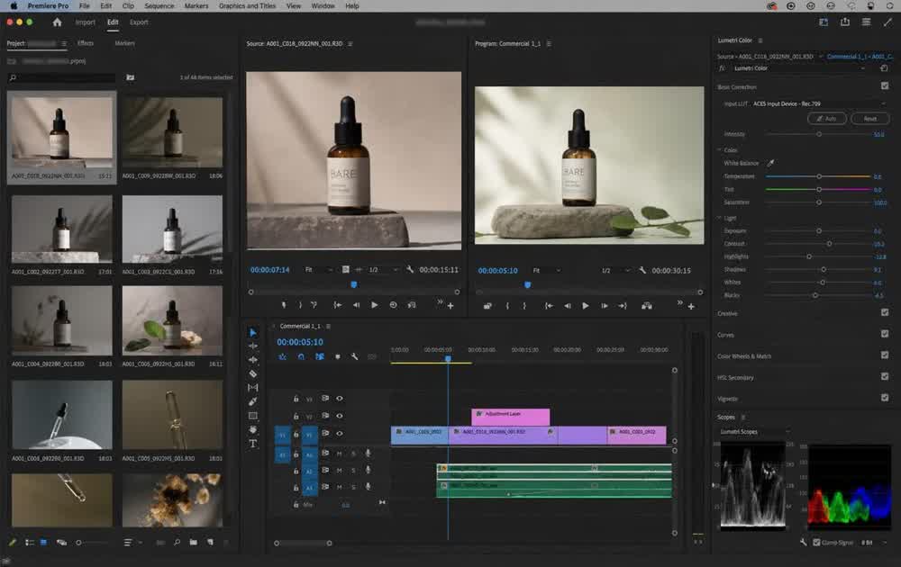 Edit timeline, product film assembly