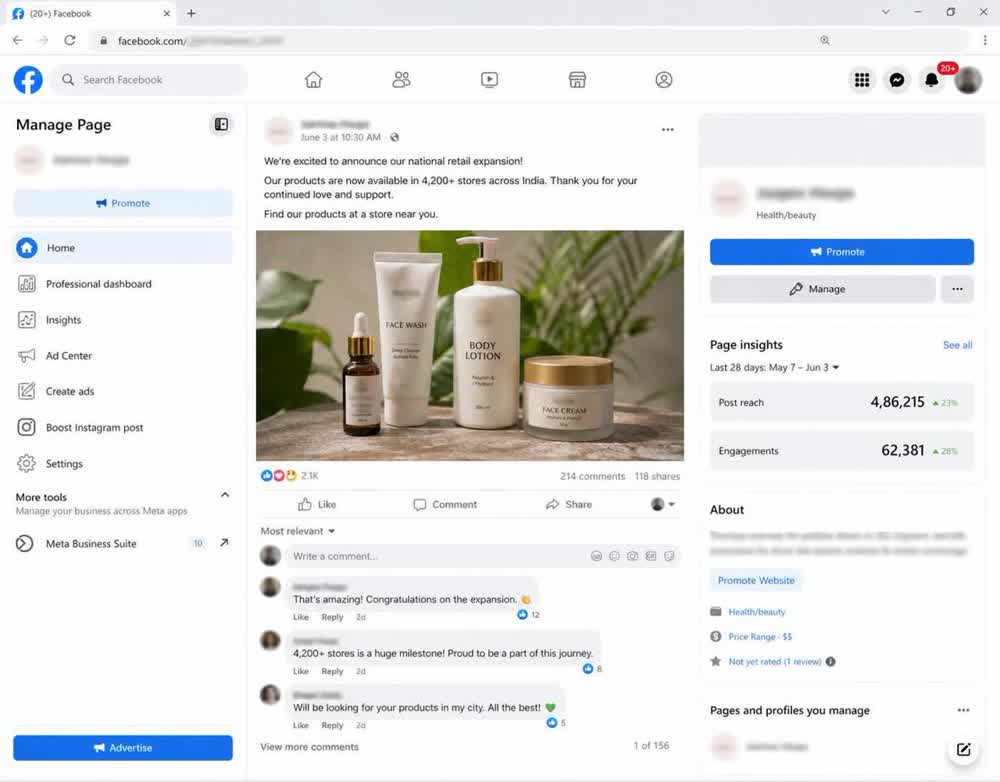 Facebook page post, national retail expansion