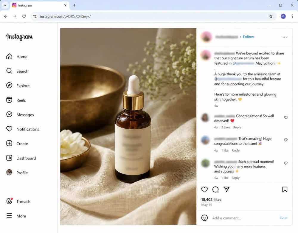 Instagram feature post, earned media amplification