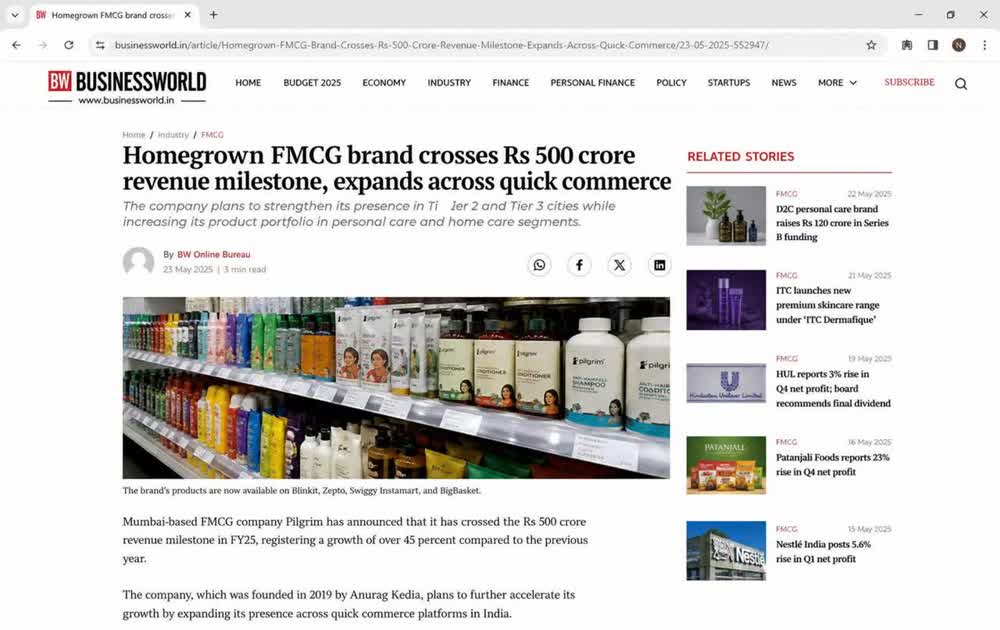 Business publication feature, revenue milestone