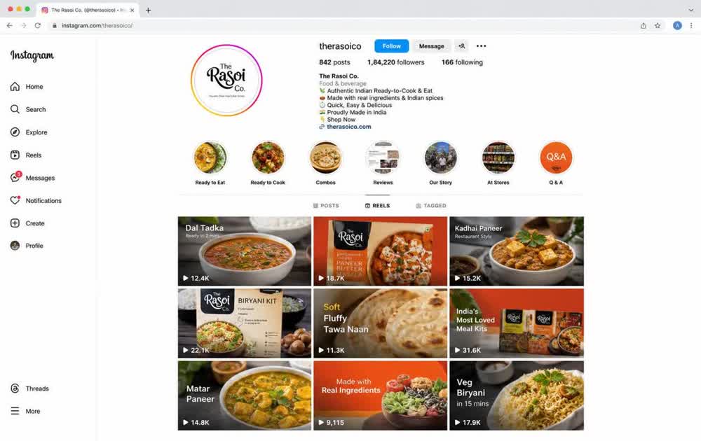 Brand handle, reels grid and profile growth